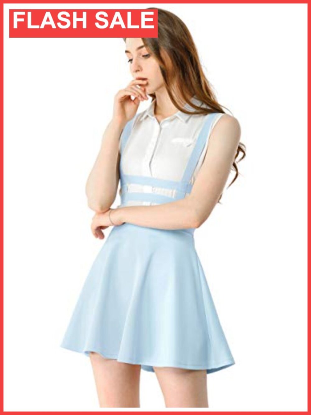 Allegra K Women's Pleated Suspender Skirt A-Line Elastic Waist Kawaii